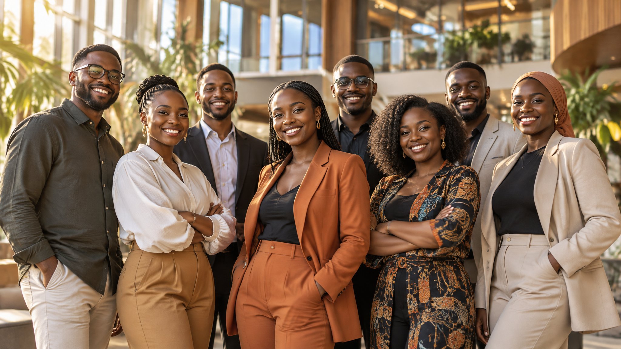 A diverse cohort of Zambian entrepreneurs collaborating in a workshop