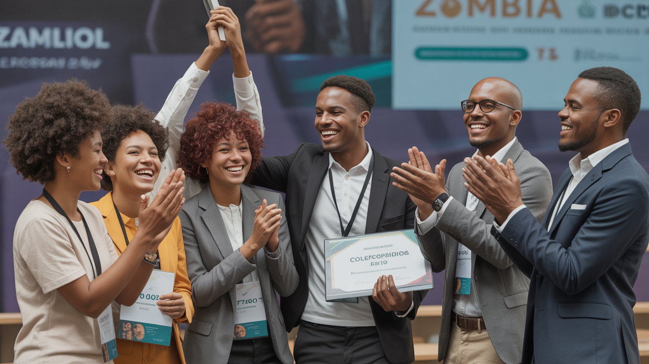 Young entrepreneurs and mentors networking at a professional event in Zambia